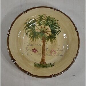 Tabletops Unlimited Bora Bora Green Brown Palmetto Palm Trees 10.5  Dinner Plate